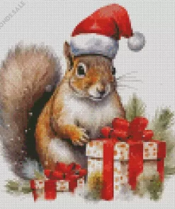 Christmas Squirrel With Gifts Diamond Painting