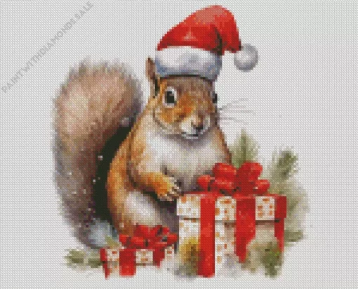 Christmas Squirrel With Gifts Diamond Painting