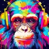 Colorful Monkey With Headphones Diamond Painting