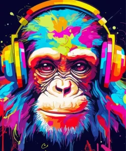 Colorful Monkey With Headphones Diamond Painting