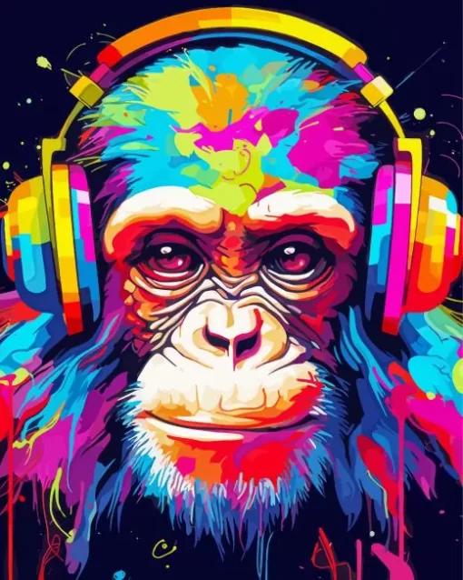 Colorful Monkey With Headphones Diamond Painting