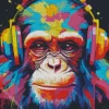 Colorful Monkey With Headphones Diamond Painting