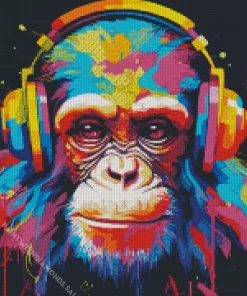 Colorful Monkey With Headphones Diamond Painting