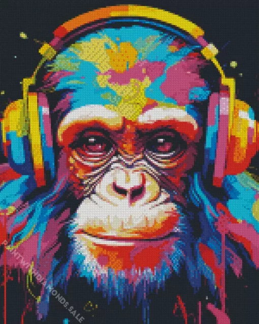 Colorful Monkey With Headphones Diamond Painting