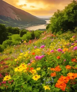 Coneflowers Field By Lake Diamond Painting