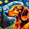 Dachshund Dog And Starry Night Diamond Painting