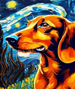 Dachshund Dog And Starry Night Diamond Painting