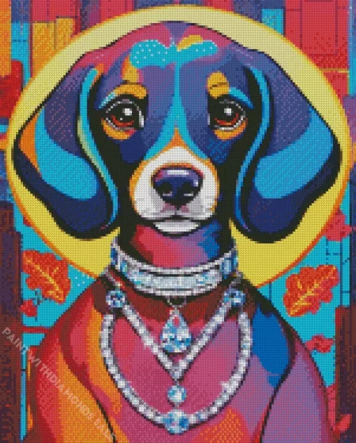 Dachshund Dog Wearing Diamond Necklace Diamond Painting