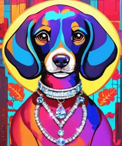 Dachshund Dog Wearing Diamond Necklace Diamond Painting