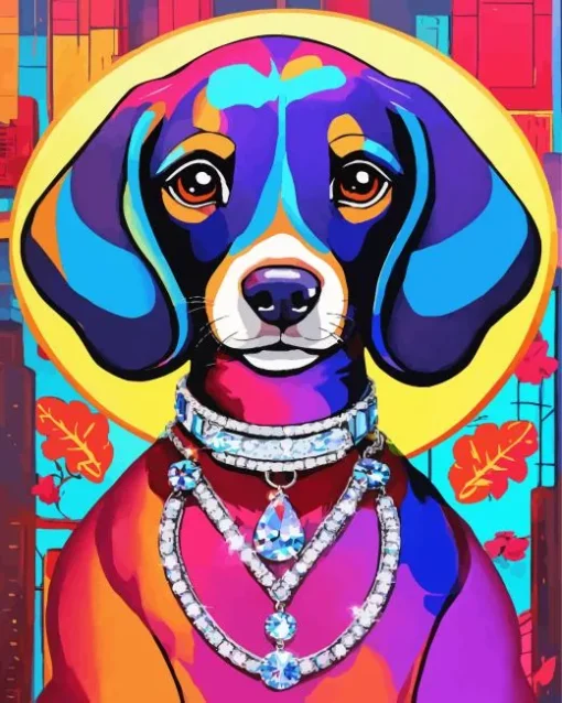 Dachshund Dog Wearing Diamond Necklace Diamond Painting