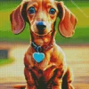 Dachshund Dog With Blue Heart Diamond Painting