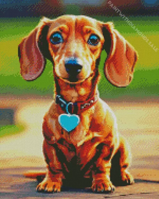 Dachshund Dog With Blue Heart Diamond Painting