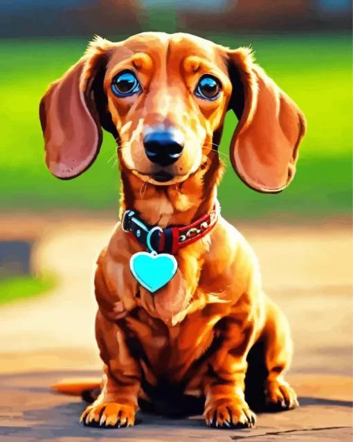 Dachshund Dog With Blue Heart Diamond Painting