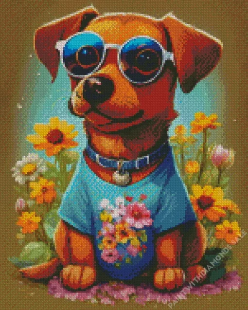 Dachshund Dog With Blue Sunglasses Diamond Painting