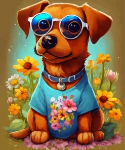 Dachshund Dog With Blue Sunglasses Diamond Painting