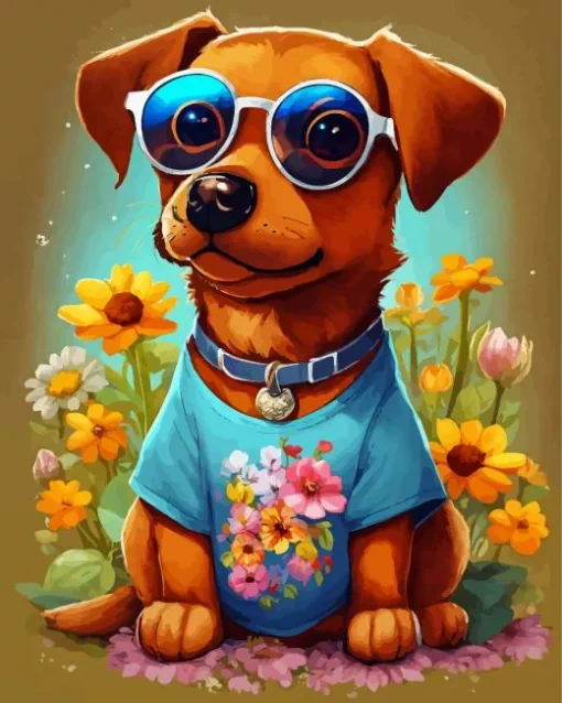 Dachshund Dog With Blue Sunglasses Diamond Painting