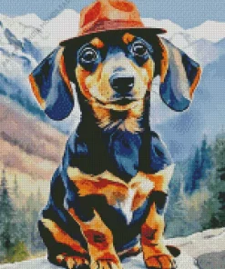 Dachshund Dog With Hat Diamond Painting