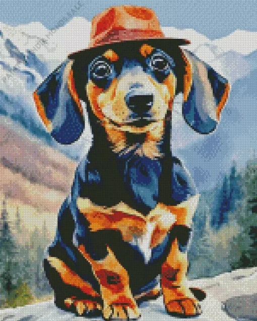 Dachshund Dog With Hat Diamond Painting