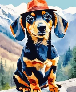 Dachshund Dog With Hat Diamond Painting