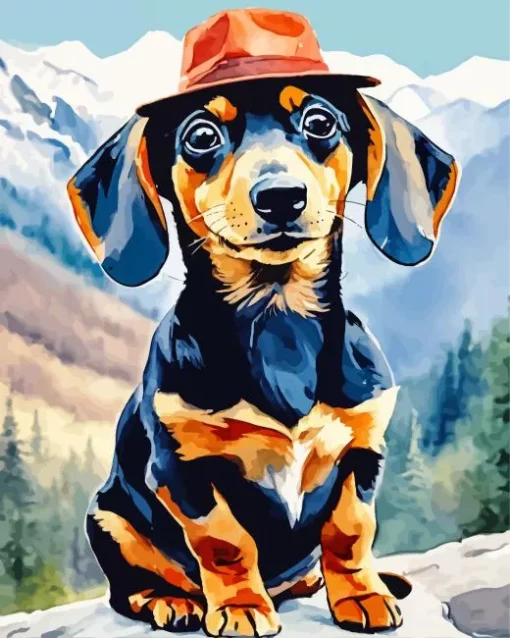 Dachshund Dog With Hat Diamond Painting