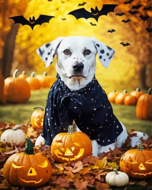 Dalmatian Dog In Halloween Clothes Diamond Painting