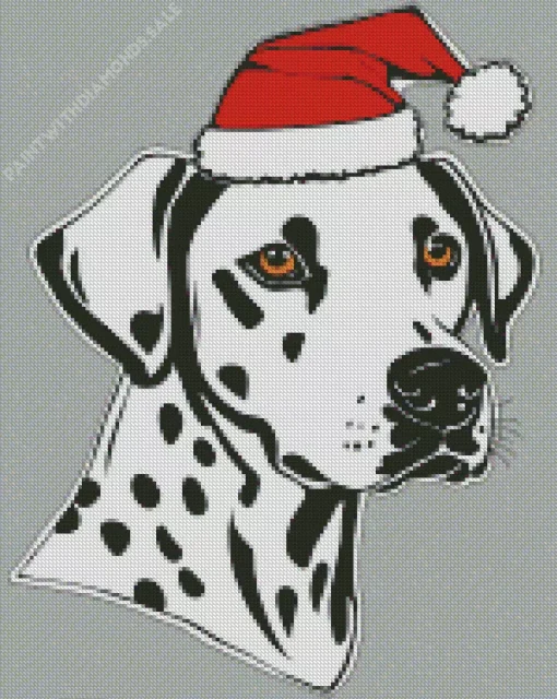 Dalmatian With Santa Hat Diamond Painting