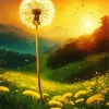 Dandelions Field In Sunset Diamond Painting