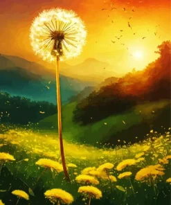 Dandelions Field In Sunset Diamond Painting