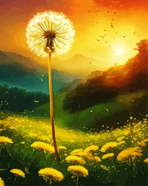 Dandelions Field In Sunset Diamond Painting