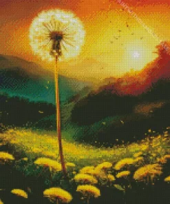 Dandelions Field In Sunset Diamond Painting