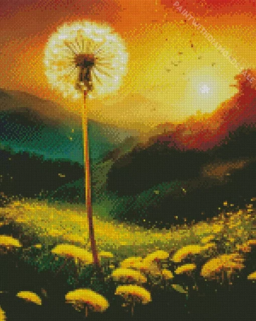 Dandelions Field In Sunset Diamond Painting