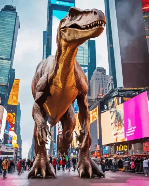 Dinosaur In Times Square Diamond Painting