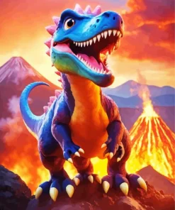 Dinosaur With Volcano Diamond Painting