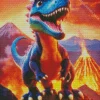 Dinosaur With Volcano Diamond Painting