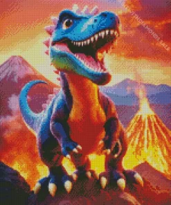 Dinosaur With Volcano Diamond Painting