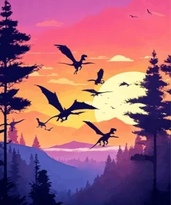 Dinosaurs Flying Silhouette Diamond Painting