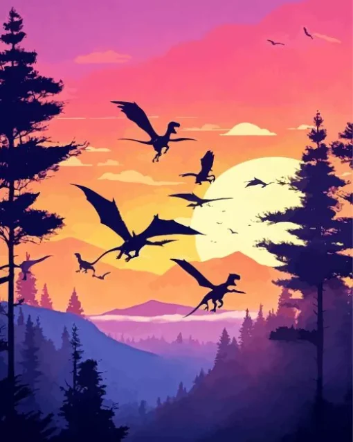 Dinosaurs Flying Silhouette Diamond Painting