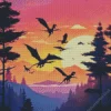 Dinosaurs Flying Silhouette Diamond Painting