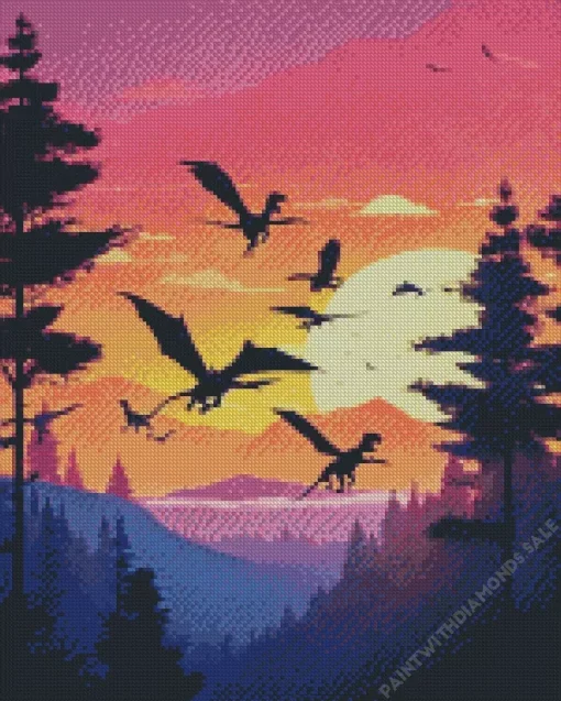 Dinosaurs Flying Silhouette Diamond Painting