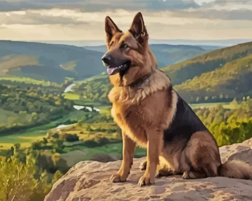 German Shepherd With Landscape Diamond Painting