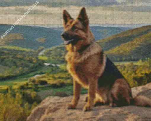 German Shepherd With Landscape Diamond Painting