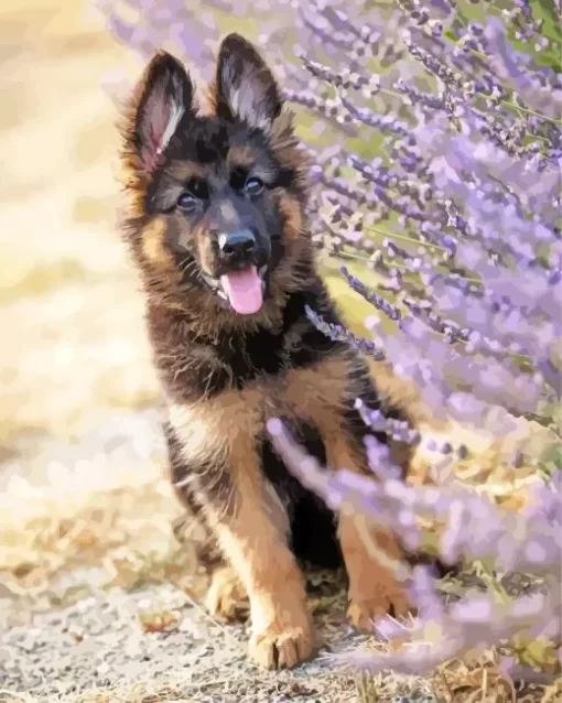 German Shepherd With Levender Diamond Painting