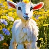 Goat In Flowers Field Diamond Painting