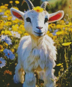 Goat In Flowers Field Diamond Painting