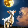 Goat Playing With Full Moon Diamond Painting