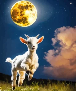 Goat Playing With Full Moon Diamond Painting