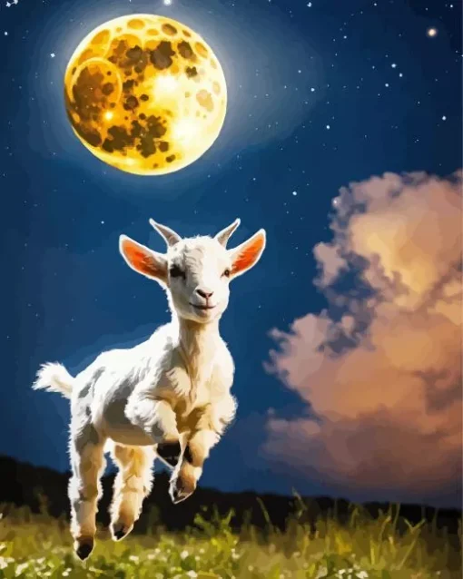 Goat Playing With Full Moon Diamond Painting