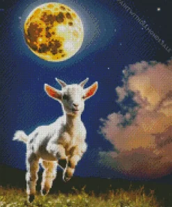 Goat Playing With Full Moon Diamond Painting