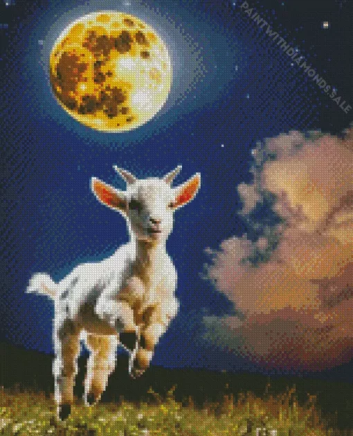 Goat Playing With Full Moon Diamond Painting