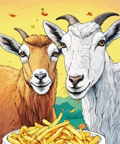 Goats Eating French Fries Diamond Painting